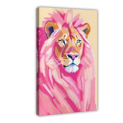 Lion sauvage jaune-rose tableau pour salon moderne et decoration chambre