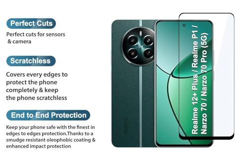 Image of DD SON Tempered Glass Screen Protector Compatible for Realme 12+ 5G / 12 Plus 5G / Realme P1 5G / Realme Narzo 70 5G / Narzo 70 Pro 5G with Edge to Edge Coverage and Easy Installation kit,Black