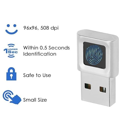 ASHATA Leitor de impressão digital USB para Windows Hello, sensor de 360 graus, dispositivo de segur