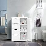 Yaheetech Wooden Floor Cabinet, Side Storage Organizer with 4 Drawers and 1 Cupboard, Freestanding Entryway Storage Unit Console Table, Bathroom Furniture Home Decor, White - Image 2