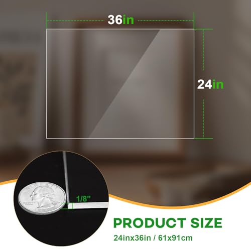 Image of VOISEN 2 Pack Plexiglass Sheets 1 /8 Inch Thick, 24 inchX36 inch Plexi Glass Panel,Plastic Sheet for Crafts,Signs, Display Cases, Sneeze Guard, Cut with Engraver,Power Saw or Hand Tools