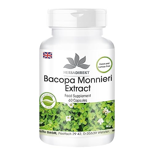 Bacopa monnieri Extract, Contains 20% bacosides, Vegan, 60 Capsules, Without Silicon Dioxide | HERBADIREKT by Warnke Vitalstoffe - German Pharmacy Quality