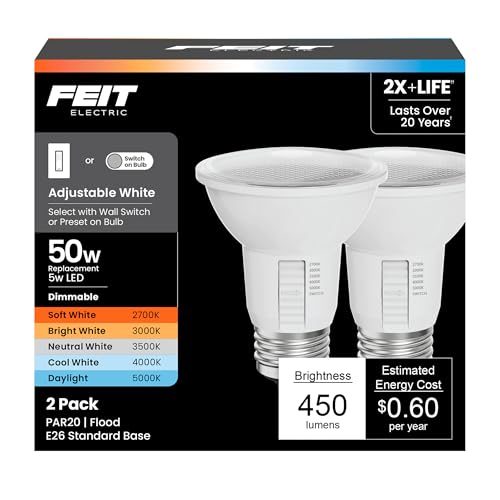 Feit Electric PAR20 LED Light Bulb 50W Eq 5CCT 6Way 2 Pack