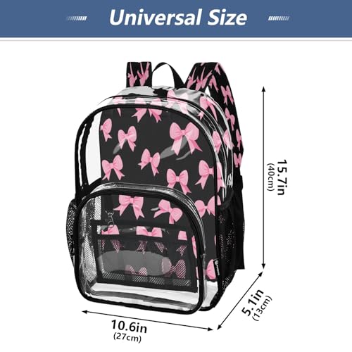 Clear Backpack for School Pink Bow Black Background Pattern Transparent Bookbag for Girls See Through PVC Boy Backpacks4