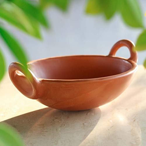 Image of SWADESHI BLESSINGS Exclusive Range Unglazed Clay /Mitti /Earthen Kadai for Cooking, 1.8Liters (with Natural Firing Shade & Mirror Shine) + Free ASH for Cleaning (Red)