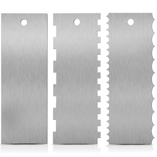 SenseYo 3 Pcs 9 Inch Stainless Steel Cream Cake Scraper Smoother Comb with Double Sides for Decorating Icing Mousse Butter
