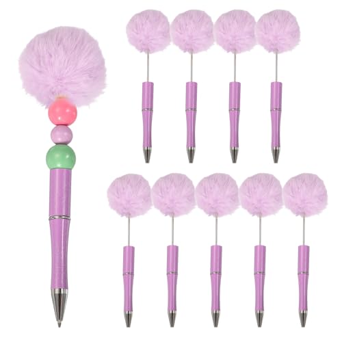 Stylo à bille à pompon en plastique PATIKIL violet avec perles pour loisirs créatifs x10