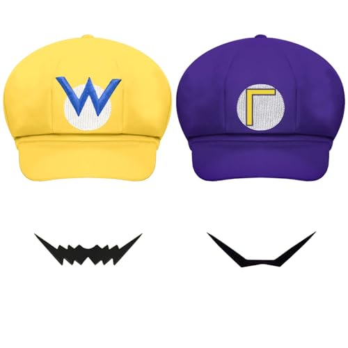 VIEKIER Yellow Hat Purple Hat Baseball Cap with Beard for Halloween Cosplay