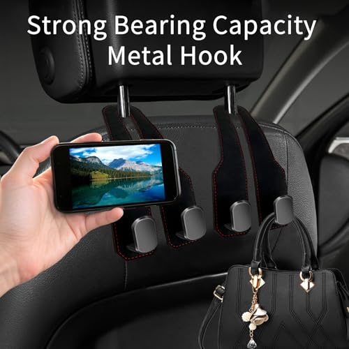 RAOZBE Car Seat Headrest Hooks for Purses and Bags, 2 Pack Bag Purse Holder for Car With Double Metal Hooks, Car Purse Hanger, Headrest Back Seat Handbags Hook Cute Hanging Accessories, Black — view 3