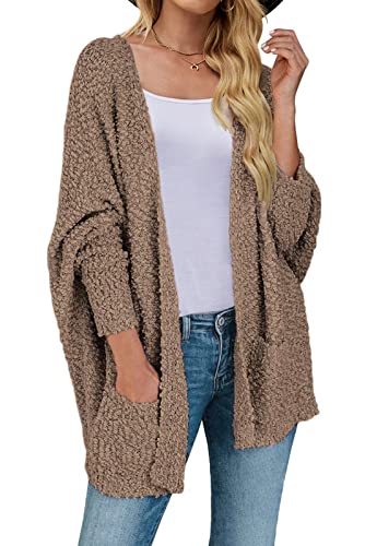 MEROKEETY Women's 2025 Winter Fuzzy Popcorn Batwing Sleeve Cardigan Knit Oversized Sherpa Sweater Coat