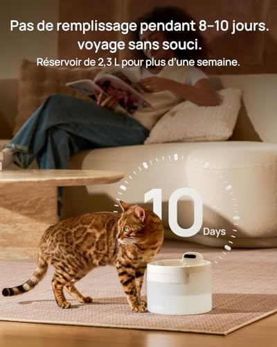 Fontaine à eau sans fil pour chat et chien avec appli et détecteur