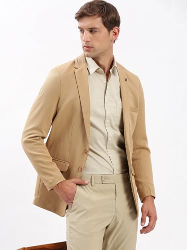 Image of SHOWOFFFF Men Solid Single Breasted Casual Blazer | Notched Lapel Full Sleeves Cotton Blazer for Mens | Slim Fit Regular Length Blazer for Men's