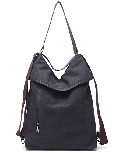 Travistar Canvas Shoulder Bag Handbag Womens Ladies,Vintage Backpack Tote Shopping Top Handle Bags for Work School Travel Casual Daily (Black)