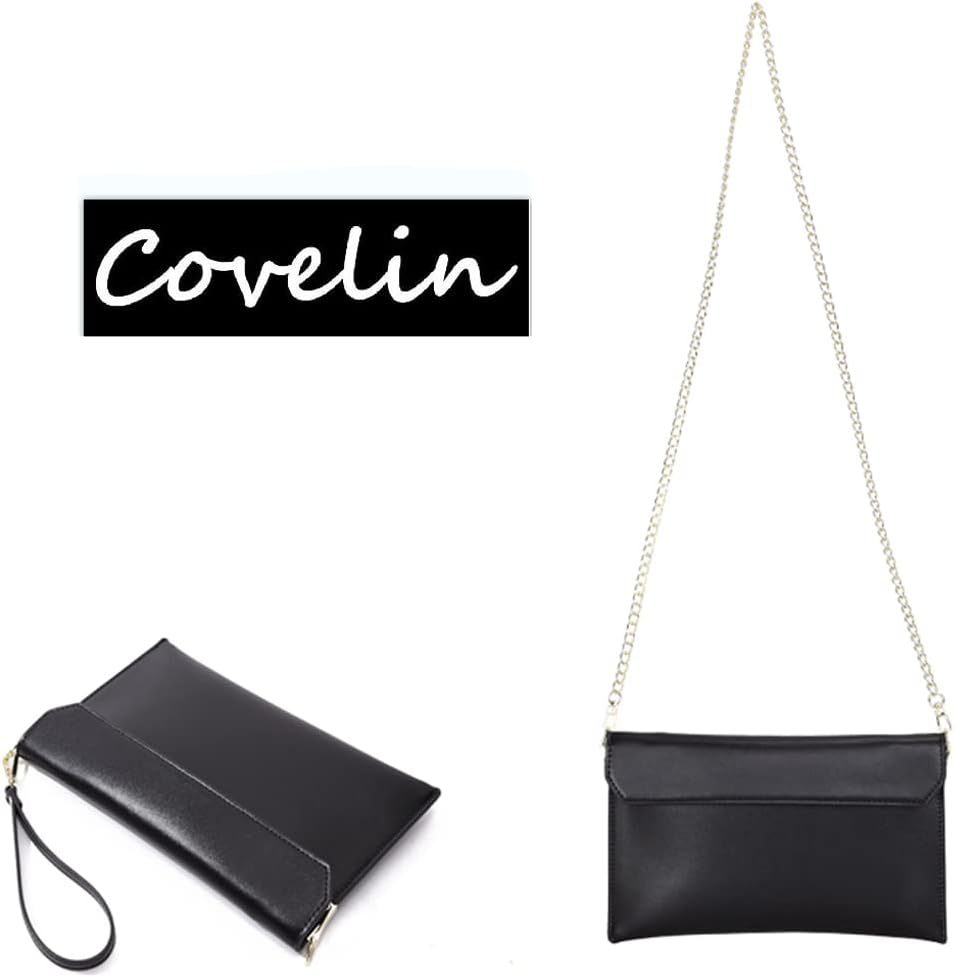 Covelin Women's Wristlet Clutch Handbag Qaulity Leather Envelope Evening Shoulder Bags