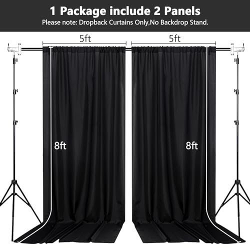 MEETSKY Black Backdrop Curtains for Parties - 10ft x 8ft Party Photo Background Curtain Rod Pocket Fabric Drapes Panels for Boys Birthday Holiday Home Decoration, 5ft x 8ft, 2 Panels - Thumbnail 2