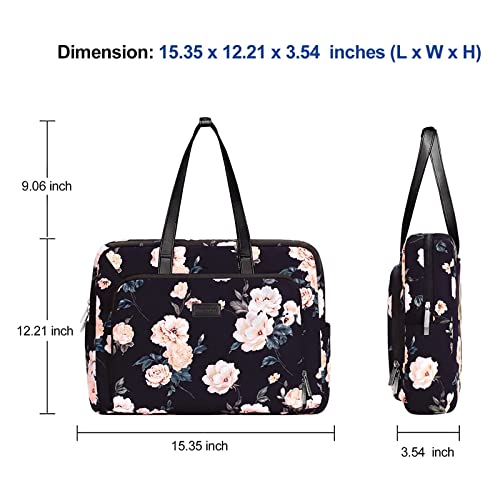 Mosiso Laptop Tote Bag Compatible With Macbook Pro 16 Inch 2021 2022 M1 A2485/ 2019-2020 A2141 & 15-15.6 Inch Notebook, Camellia Polyester Travel Work Briefcase With Front Pocket & Pu Handle, Black #TOP4