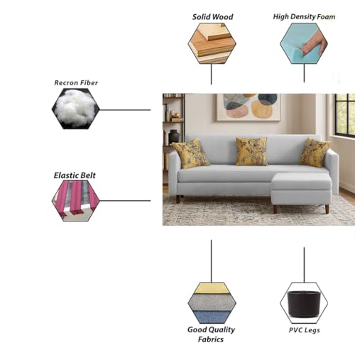 Image of Casaliving Premium Lifestyle Fabric 4 Seater L Shape Sofa Set 3 Seater Modern Sofa Set & Ottoman for Living Room (Grey Color) Premium Fabric