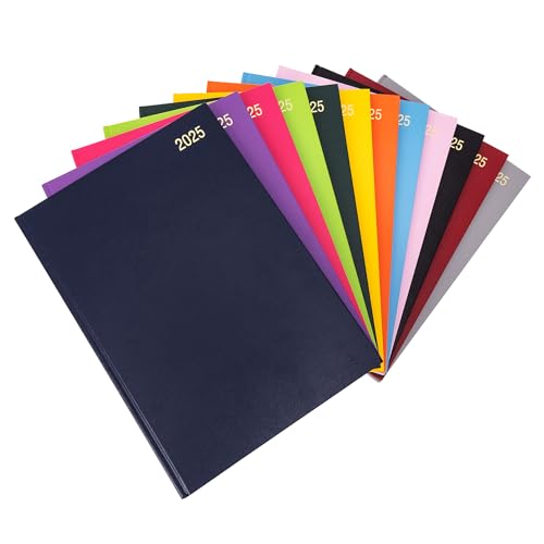2025 A4 A5 Day to Page Diary Full Year Planner Desk Hardback Academic Organiser for Home Office School (A4 Page a Day, Navy)