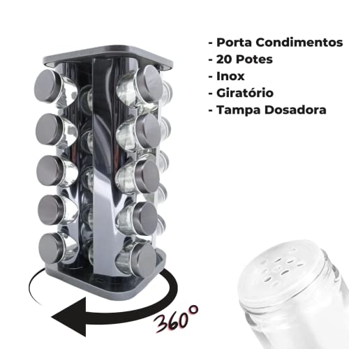 PORTA TEMPEROS CONDIMENTOS ARREDONDADO AÇO INOX 20 POTES