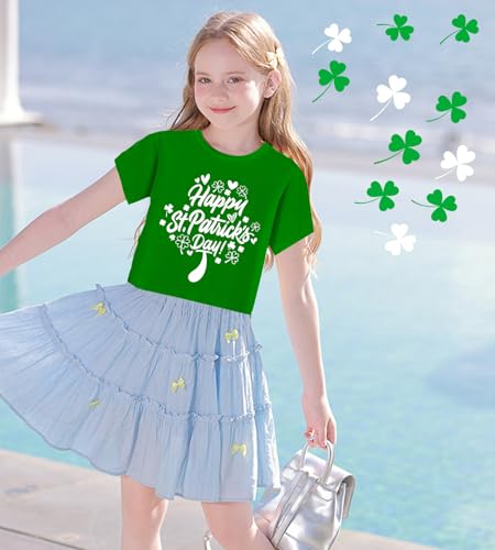 Tkria Girl Crop Tops St. Patrick's Day Short Sleeve Tshirt Irish Shamrock Clover Teen Girls Shirt 6-14 Years3