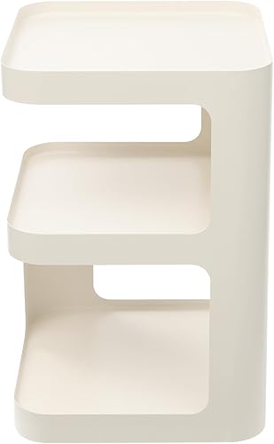Miniatura 6 de Mesa auxiliar moderna de metal, mesa auxiliar pequeña de acero al carbono de 3 niveles, para sala de estar, dormitorio, no requiere montaje (blanco)