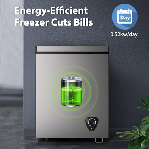 Image of Lifeplus Chest Freezer, 3.5 Cubic Feet Small Deep Freezer Compact Top Open Door with Removable Basket, 7 Temperature Control Energy Saving Super Quiet for Kitchen Office Apartment Garage, Grey