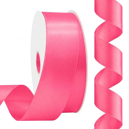 Rilisili Hot Pink Satin Ribbon 1-1/2 Inch 50 Yards Double Faced Polyester Satin Ribbons for Gift Wrapping DIY Crafts Weddings Invitations Flower Bouquet Bow Making Home Decor Sewing