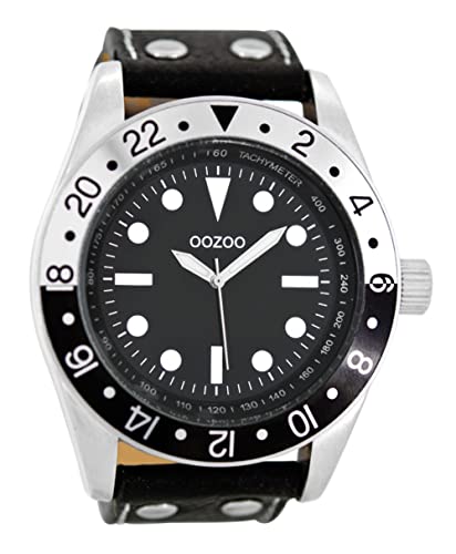 Oozoo Herrenuhr mit Lederband 50 MM Schwarz/Schwarz C2299