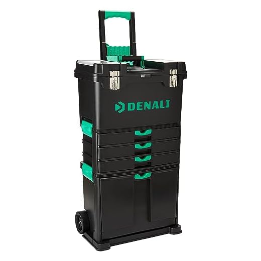 Marca Amazon - Denali Caja de herramientas y centro de trabajo con ruedas, Negro, 29cm x 46cm x 82 cm