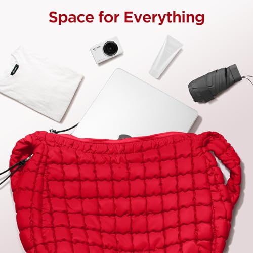 Image of Puffer Tote Bag for Women Large Quilted Crossbody Bag Quilted Carryall Bag Soft Puffy Hobo Handbags Puff Purse Shoulder Bag
