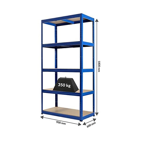 Certeo Schwerlastregal | HxBxT 1800 x 900 x 600 mm | 5 Ebenen | Fachlast 350 kg | Blau | Metallregal Kellerregal… – Bild 3