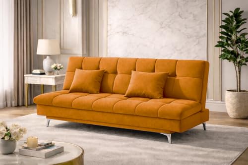 Image of Krancy 3-Seater Sofa Cum Bed for Living Room, Office & Home | Premium Fabric Sleeper Sofa Set with 1 Year Warranty | Comfortable Sofa for Guests, Lounge & Small Spaces | Orange