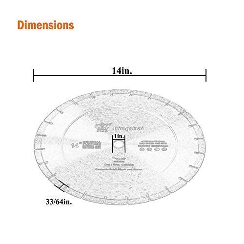 Kingthai 14 Inch Concrete Dry Or Wet Cutting General Purpose Segmented High Speed Diamond Saw Blades For Stone Brick Masonry With 1" Arbor #TOP1