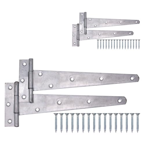 Image of EAI Galvanised Gate Tee Hinges - 300mm / 12 Inch Extra Heavy Duty T Hinges for Wooden Gates, Doors & Sheds - 4 Pack