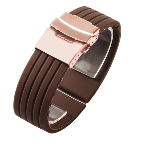 HBGRVCKS Silicone Watch Band 18mm 20mm 22mm 24mm Watch Replacement Strap For Traditional Or Smart Watch Unisex Rubber Watch Strap(Brown-Rose Gold Buckle A,22mm)