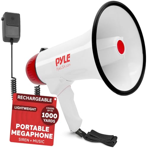 Pyle Megaphone Speaker PA Bullhorn - Built-in Siren Rechargeable Battery, Auxiliary Jack 40Watts &