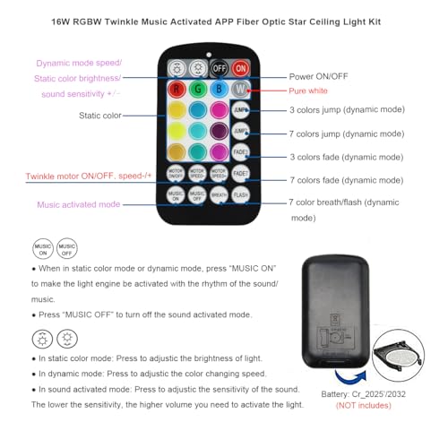 Image of AKEPO Small Size 16W Twinkle APP Fiber Optic Lights, Music Activated 9.8ft /3m*500pcs*0.03in /0.75mm Optical Fiber RGBW Starlight Headliner Kit for Car Truck Star /Home Ceiling