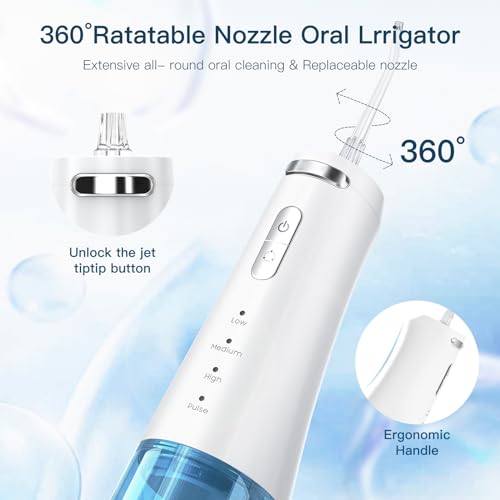 travel-ready 300ml cordless water flosser for teeth  ipx7 waterproof 4 pressure modes amp 2000mah battery for deep cleaning at home or on-the-go blue amp white