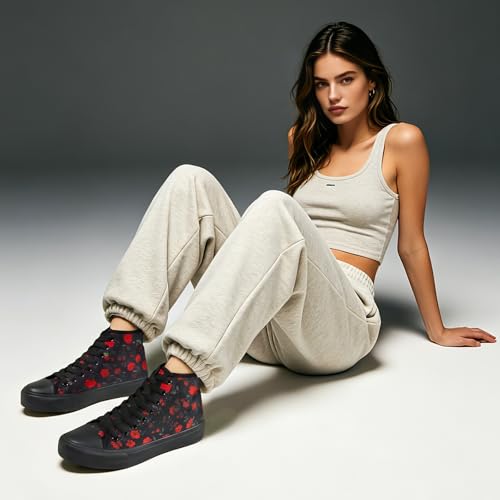Image of Uoidru High Top Sneakers for Women Canvas Shoes White Canvas High Tops Women Casual Shoes Lace Up Fashion Sneakers