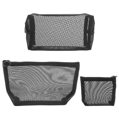HONITANO 軽量通気性に良いメッシュ素材の旅行用収納バッグ ジッパー付き化粧品や小物の整理に最適 携帯に便利なブラックカラー出張や旅行に活躍 3個セットの商品画像（Amazon）