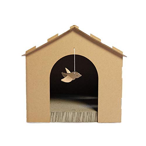 Image of Furhaven Pet Furniture for Cats and Kittens - Gingerbread House Corrugated Cat Scratcher Hideout with Catnip, Cardboard (Brown), One Size