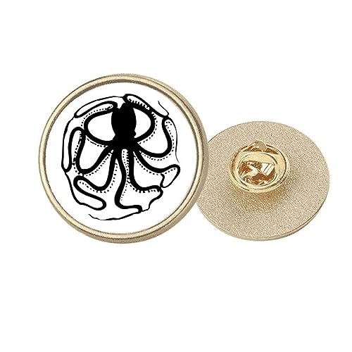 Broche pieuvre marine noire en métal doré rond taille M pour costume et vêtement femme