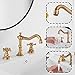 GGStudy 8 inch 2 Handles 3 Holes Widespread Bathroom Sink Faucet Antique Brass Bathroom Vanity Faucet Basin Mixer Tap Faucet Matching Metal Pop Up Drain with Overflow