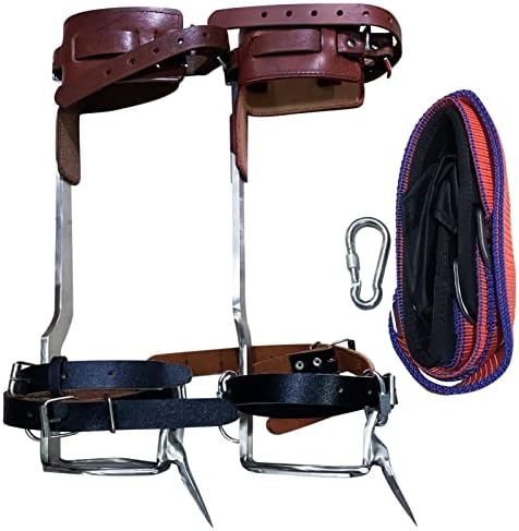 YKPPKY Tree Climbing Spikes with Belt - Tree Climbing Gear Stainless-Steel Climbing Steps Gaffs Pads Spur Gear Tool Suitable for High Altitude Logging Fruit Picking Hunting Equipment …