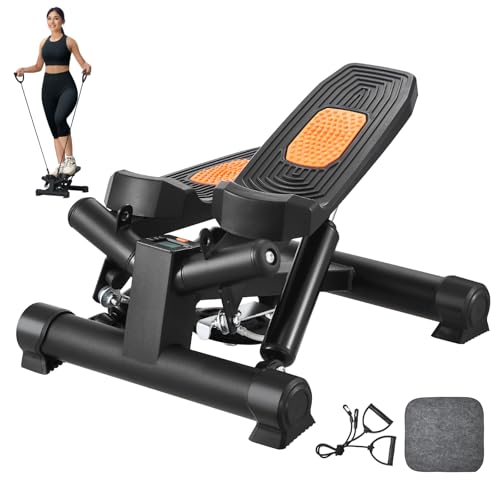 VEVOR 2 in 1 Stepper Mini Stepper für Zuhause, hydraulischer Twist-Stepper mit Widerstandsbändern, Ganzkörper-Workout-Cardiogerät, Treppensteiger mit LCD-Monitor, 150 kg Tragkraft