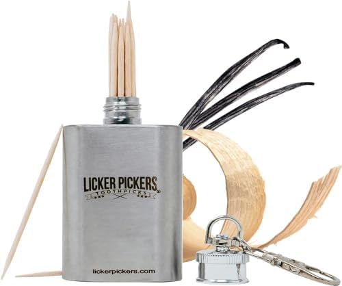 Licker Pickers - Palillos de dientes con sabor a brandy de vainilla de cedro, 25 abedul blanco envejecido en licores de primera calidad. Incluye