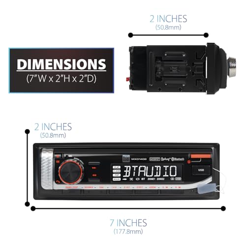Image of Dual Electronics MXD140B Marine Stereo Bluetooth Single DIN Weatherproof AM /FM | Weatherproof receiver for boats, sunlight-readable LCD, USB port with 2.1A charging, AM /FM tuner, black single-DIN design