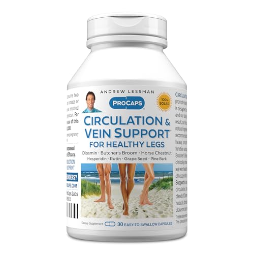 ANDREW LESSMAN Circulation, Vein Support for Healthy Legs 30 Capsules - High Bioactivity Diosmin, Butcher's Broom, Visibly Reduces Swelling and Discomfort in Feet, Ankles, Calves, Legs
