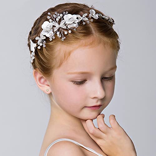 Bufenia Couvre-chef pour fille de fleurs argent pose bande de mariée Strass Princesse Cheveux Vis Couronne pour mariage Cover