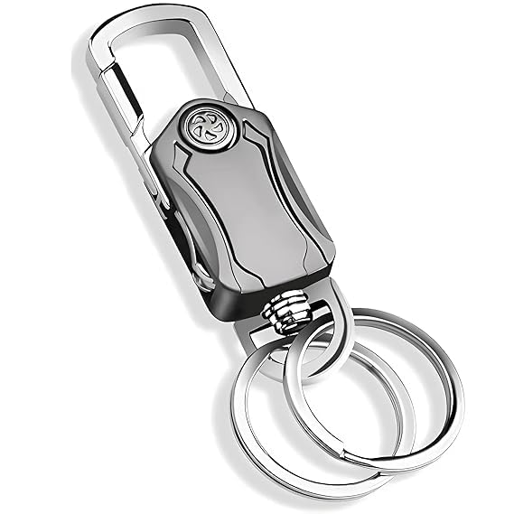 CAVERNSHOP 5-in-1 Multifunction Keychain for Men - Heavy Duty Dual Ring Metal Key Chain, Bottle Opener, Mobile Holder, 360° Spinner, Outdoor Carabiner for Car, Bike, and Portable Use